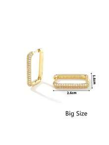 Cubic Zirconia Decor Hoop Earrings - Yellow Gold - View 8