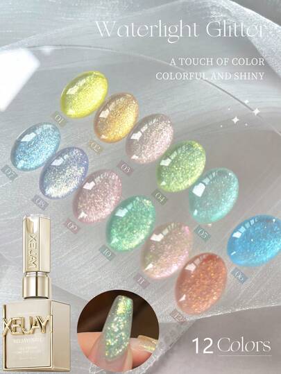  XEIJAYI Glitter Nail Art 12 Colors 15ml Gel Nail Polish Soaking UV LED Nail Gel Salon Female Nail Art Tools Fashion Glamorous Nails Luxury Nail Designs