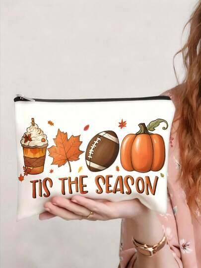 1 Túi đựng đồ trang điểm hình bí ngô mùa thu Tis The Season Túi đựng mỹ phẩm bằng vải canvas Quà tặng du lịch theo mùa Lễ hội mùa thu Thiết kế hình bí ngô Halloween Nhẹ, có thể gấp gọn, dễ vệ sinh, dành cho phụ nữ, nữ sinh, ký túc xá đại học, những vật dụng cần thiết khi đi du lịch Ý tưởng quà tặng ngày lễ