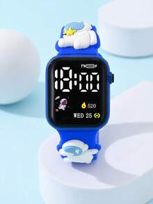 1-Piece Boy's Watch - An Astronaut Space Man Planet Element Square Children's Watch With LED Digital Wristband Clock. Affordable For The Back-To-School Season. Suitable For Students. Fashionable School Supplies Electronic Watch. Suitable For Daily Life, Going To School, Parties, Traveling, And As A Birthday Gift For Friends. The Perfect Gift For Boys. - Multicolor - View 4