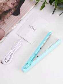 Portable Hair Straightener And Curler 2 In 1 Mini Flat Iron USB Charge Pocket Size Travel Straight Curl Tools For Women Men - Blue - View 2