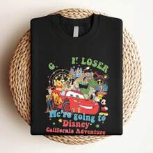 Disney Camiseta de mujer con estampado "Sube, perdedor, vamos a Disney California Adventure", camiseta con Mickey y amigos, princesas Disney, Toy Story, Cars, para viaje a Disneyland, ligeramente unisex, para mujer, casual, streetwear, gráfica, elástica, versátil, con estilo, transpirable
