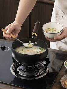 1 pieza Olla de hierro fundido sin revestimiento con tapa, olla de hierro de estilo chino de gran capacidad antiadherente, sartén multifuncional, apta para hervir sopa, saltear, calentamiento uniforme, aplicable a cualquier estufa, adecuada para hotel, restaurante, camping al aire libre, picnic, regalo