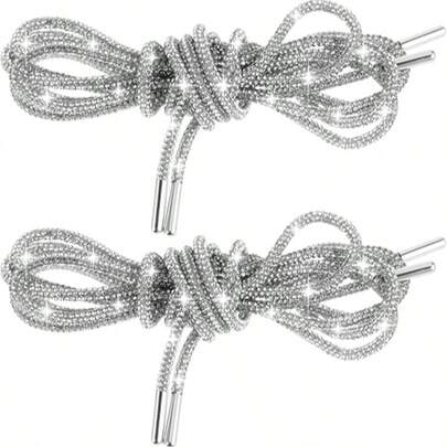 2pcs Of 120cm Luxury Rhinestone Shoelaces, Round Rhinestone Shoes/Hat Straps, Fashionable And Shiny, Crystal Drawstring Sports Shoes, Sports Shoes