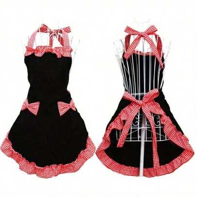 Vintage-Style Adjustable Apron With Red & White Checkered Bow Pocket, Durable Polyester, Perfect For Cooking, Baking & Easter Kitchen Wear, Baking Attire | Vintage Apron | Durable Apron