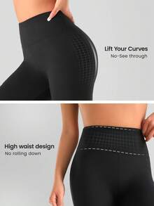 BioSynq 2 Pack Solid Black High Waisted Leggings For Women, Ultra Soft Stretch Opaque Slim Yoga Leggings, One Size & Plus Size - 黑色 - 查看 3