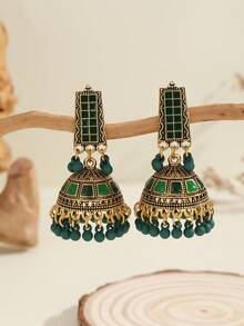 1 Pair Vintage Earrings Boho Rectangular Bell Tassel Earrings, Suitable For Women's Daily, Festival, Wedding And Party Wear - Multicolor - View 8