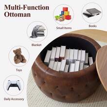 25 Inches Faux Leather Tufted Ottoman For Living Room, Bedroom, Apartments - Brown - View 5