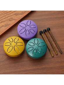 3 Inch 6 Tone Steel Tongue Drum, D Tuning, With Mallets And Storage Bag, Meditation Music Therapy, Yoga Relaxation Instrument, Gift For Musicians - Multicolor - View 3