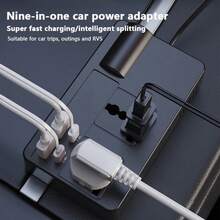 7 合 1 120W 大功率快速充电器 USB PD 车载充电器便携式 3 插座替换分配器汽车点烟器分配器带开关 12 V/24 V 插头充电线分配器，多功能车载逆变器 12V/24V - 黑色 - 查看 3