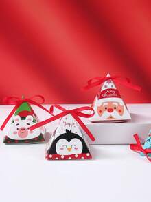 12 pièces Boîte à bonbons triangulaire de Noël, 6 styles de boîte à bonbons en papier de dessin animé avec ruban, boîte-cadeau de Noël avec Père Noël