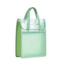 Large Capacity Student PP Twill Handbag, Portable Tote Bag With Mesh Double Layer Transparent School Supplies Bag
