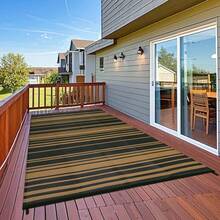 Alfombra al aire libre impermeable alfombra de paja de plástico reversible, alfombra de campamento grande al aire libre para patio, alfombra de RV a rayas moderna, alfombras de piso exteriores para porche, cubierta, patio trasero, balcón - Marrón-9x12 pies - Ver 2