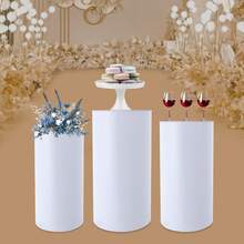 Pedestal Display Stand, Cylinder Pedestal Stand, 3pcs Pedestal Stand, 3Pcs Large Round Cylinder Tables For Parties Garden Decor(Clear/White) - White - View 3