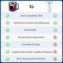 Termo para Cafe de Acero Inoxidable 14OZ,Taza Termica de Asa de 400ML,con Tapa Hermética,2-Pajita y 2-Cepillo de Limpieza,Taza Termica Frio y Caliente Portátil,Vaso de Viaje para Cafe,Té,Agua y Bebidas - AZUL - Ver 11