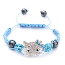 Sanrio Sanrio Hello Kitty Bracelet Cat Head Soft Clay Full Diamond Ball Braided Shambhala Bracelet Crystal Wish