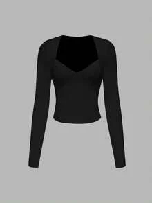 T-shirt ajusté à manches longues de couleur unie, automne précoce