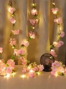 6.56ft/16.4ft[Sakura Fairy String Lights] - LED Rose Gold Flower String Lights, 200cm Floral Garland With Switch Control, Battery Powered, Plastic Material, Christmas Floral Decor Theme, Batteries Not Included, Switch Control, Suitable For Indoor Floral Decoration In Weddings And Special Occasions!