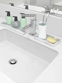 浴室托盘大理石板，2 件托盘浴室托盘大理石托盘硅胶制成，白色大理石纹理，适用于浴室、浴缸厨房水槽和浴室硅胶托盘 - 彩色 - 查看 3