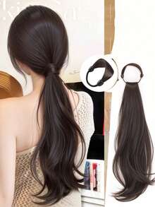 弹性马尾假发，低发髻大波浪卷发辫，自然蓬松慵懒夹式马尾发圈，马尾发绳，发圈，橡皮筋，发绳，发圈，头饰 - 彩色 - 查看 7