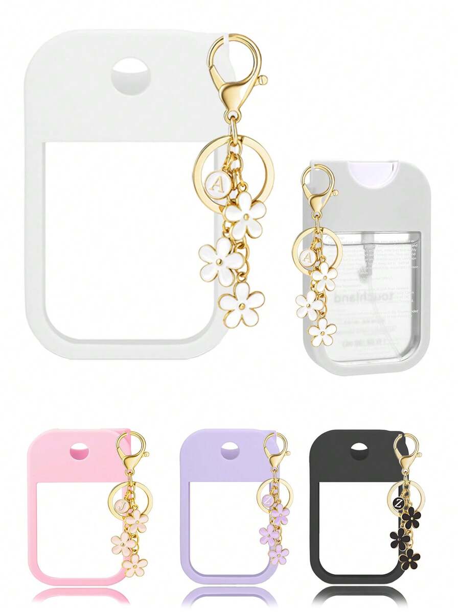 2 件 Touchland 1 盎司（30 毫升）洗手液喷雾瓶保护套，26 个花朵和字母喷雾瓶标记，硅胶防摔防撞保护套，带钥匙扣设计，方便旅行携带，可挂在包、钥匙或儿童背包上，耐磨、防水、可重复使用 Touchland 洗手液喷雾保护套，旅行、户外、礼物、万圣节礼物、圣诞节礼物 - 白色 - 查看 1