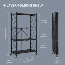 4-Tier Foldable Heavy Duty Metal Shelves With Wheels, No Assembly, Rust Proof, For Garage, Kitchen & Office