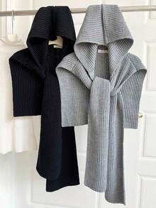 1 chiếc áo choàng len trùm đầu cho nữ, áo khoác ngoài ấm áp và đa năng cho mùa thu/đông, khăn choàng cho nữ khi mặc váy - khăn choàng trùm đầu - Xem 3