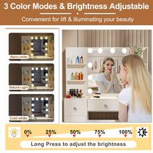 Large Dressing Table Stool Set With LED Lights Mirror, White Vanity Make Up Desk - White - View 10