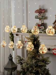 10 LED Christmas Santa Claus/Christmas Tree/Snowman Curtain Lights - Multifunctional Christmas Wishing Ball Lights - USB Powered 8 Modes, Suitable For Indoor And Outdoor Decoration, Classic Christmas LED Curtain Lights | USB Powered Wishing Ball Snowman Pendant, Wired With Button Control, Flashing Yellow Lights, Suitable For Holiday Decoration - Applicable For Christmas, Halloween, Thanksgiving And New Year, Ideal For Holiday And Seasonal Celebrations (Batteries Not Included)Halloween Decor Christmas Decoration Thanksgiving Wedding Home Decor Home Decor Fall Decor Autumn Decor Birthday Decorations For Gifts Party Supplies Indoor Outdoor Garden Holiday Festival Decor Wall Decor Halloween Ornaments