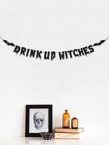 1pc "DRINK UP WITCHES" Party Backdrop Hanging Flag For Summerween Party Decor/Halloween Party Decoration - Black - View 4