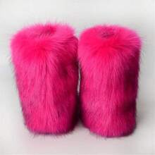 Women's Faux Fur Boots Fluffy Mid-Calf Fuzzy Winter Snow Boots Outdoor Flat Shoes-20256688 - Màu Hồng Tươi - Xem 9