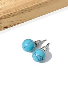 1 Pair 8mm Round Natural Stone Stud Earrings, Elegant & Fashionable Jewelry For Women - 8mm Natural Stone Earrings - View 16