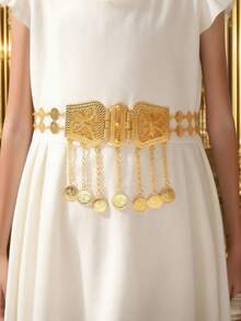 Herseygold 1 件镀金库尔德土耳其女士腰链，图腾流苏腰带，女孩长裙配饰，节日礼物 - 金色2 - 查看 5