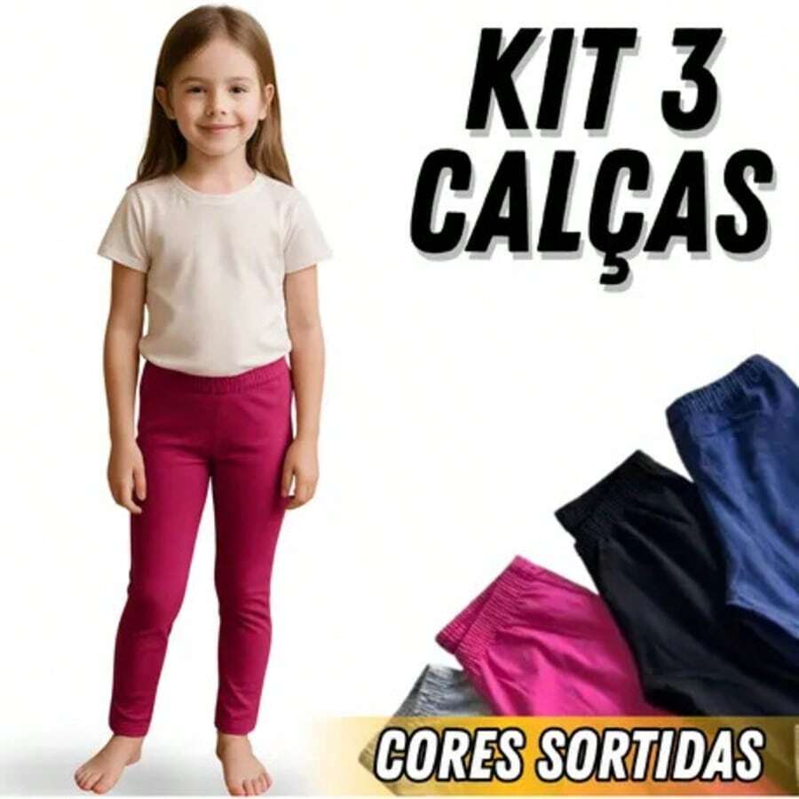 Assorted Kit 3 Leggings Pants For Children And Youth Girls 1 To 16 - Nhiều màu - Xem 1