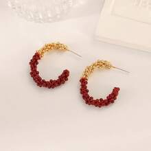 1 Pair Asymmetrical Twisted C-Shape Red Drip Oil Earrings, Luxurious, Delicate, Vintage Style Earrings Suitable For Women, Great Gift For Friends And Girlfriends