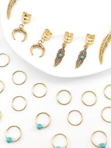 31pcs Turquoise Hair Rings, Braided Hair Accessories,Fashionable Bohemian Music Festival Dance Party Hair Accessories, Claw Clips, Hair Claws, Clips For Hair, Hair Slide, Hair Barrettes