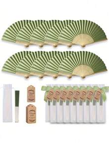 4/20/40件套，夏季绿色系列婚礼礼品扇套装，女士折扇，绿色蝴蝶结扇面，透明束口袋，婚礼派对装饰。适用于新娘礼物派对、生日派对回礼、伴娘拍照道具、夏季扇子、活动和派对用品，多件装派对礼品袋。 - 彩色 - 查看 1
