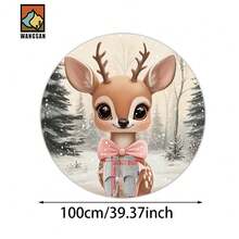 1pc Christmas Red Bathroom Anti-Slip Mat, Flannel Material, Round Floor Mat, Plush Decoration, Suitable For Bathrooms, Doors, Kitchens, Living Rooms And Other Occasions, Machine Washable, Anti-Slip, Christmas Decoration, Can Be Given As A Gift - Multicolor - View 13