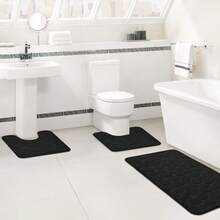 Juego de 3 piezas de alfombras de baño de lujo - Súper absorbente, antideslizante, lavable, alfombras de baño de poliéster con diseño de rayas en relieve, suave y cómodo, adecuado para bañera y área de ducha, alfombra de baño tejida, decoración de habitación, accesorios de baño, decoración de entrada, decoración de baño y cocina - 3 piezas de piedra en relieve - Ver 13