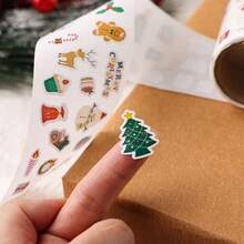 300 Sheets/Roll Christmas Sticker Roll, Cartoon Christmas Element Image Self-Adhesive Labels, Used For Gift Packaging, Holiday Party Decoration, Stationery Decoration, Irregular Shape Disposable Sticker Pack, Suitable For Christmas Gifts, Back-To-School Decoration - Multicolor - View 6
