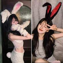 朱迪·霍普斯服装耳朵和尾巴套装，兔子军官角色扮演头带带尾巴，毛绒动物耳朵头带，适合万圣节派对 - 彩色 - 查看 4