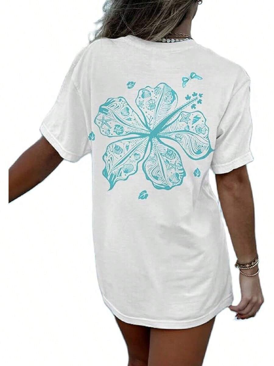 Women's Teens Oversized Graphic Tee Shirts Y2k Short Sleeve Floral Aesthetic Tshirt Top Summer Cute Preppy Clothes-For Women, Holiday, Vacation - 查看 1