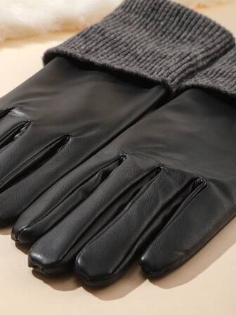 1 Pair Women's Winter Warm Fashion PU Leather Gloves, Thermal Lined, Windproof, Waterproof, Touchscreen Gloves For Casual Outdoor