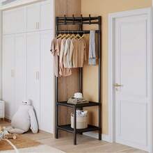 1pc Heavy Duty Clothes Hanger - Space Saving Freestanding Garment Rack With Hooks, Sturdy Metal Structure Suitable For Bedroom, Closet, Living Room - No Assembly Required, Black/White Modern Organizer For Clothes, Bedding, Corner Space Saver, Durable Storage Solution, Multipurpose Shelving Unit - Multicolor - View 3