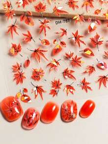 Caramel Red Maple Leaf Nail Stickers Autumn/Winter Season Fire Red Leaf Nail Stickers Accessories