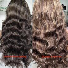 13*6 瑞士蕾丝前波浪中分假发，26 英寸预拔合成假发，含婴儿头发，渐变蜂蜜金色，适合日常佩戴、派对和活动 - 咖啡棕 - 查看 7