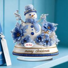 1 件圣诞桌面装饰标志，蓝色主题雪人麋鹿设计，客厅和卧室家居装饰，办公室桌面摆件，圣诞礼物，2D 亚克力 - 彩色 - 查看 3