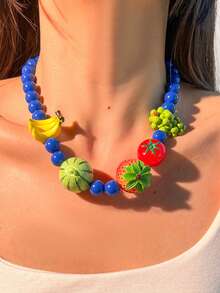 1pc Summer New Dopamine Fresh Fruit Beaded Necklace, Sweet & Hot Girl Style Daily, Vacation, Party Accessory, Colorful Embellishment