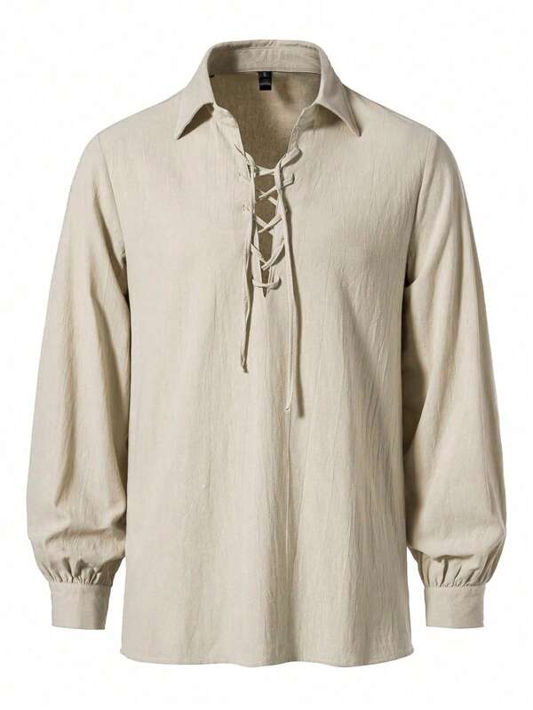 Men Lace Up Front Long Sleeve Shirt, Fall