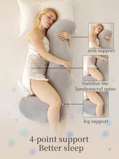 1pc Pillow, Grey Pregnant Woman Waist Pillow, Soft And Breathable Pillows, Suitable For Pregnant Women, Pregnancy Pillows For Side Sleeping, J-Shaped Maternity Body Pillow For Pregnancy, Soft Pregnancy Pillow With Jersey Cover For Head Neck Belly Support, For All Seasons, Washable